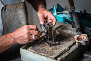 Close-up of Metal Mold and Crucible before melting Metal to liquid state; Goldsmith Workshop