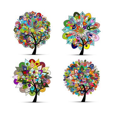 Mandala tree set, floral sketch for your design Stock Vector | Adobe Stock