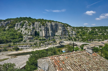 Fototapeta premium The town of Balazuc on the River Ardeche in France.