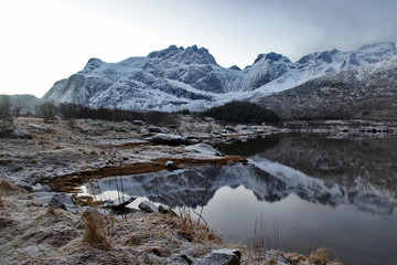 Lofoten Islands - Mountains reflected in a lake