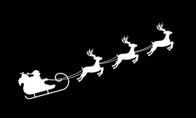Isolated silhouette of Santa's sledge, white on black