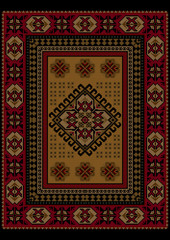 Luxury ethnic carpet with oriental vintage ornament in red and yellow colors