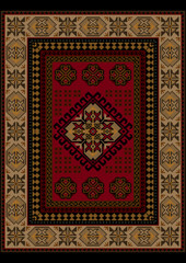 Naklejka premium Ethnic luxury carpet with oriental vintage ornament in red and yellow colors