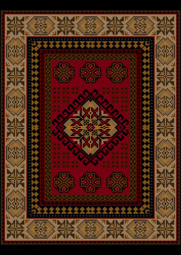 Ethnic luxury carpet with oriental vintage ornament in red and yellow colors
