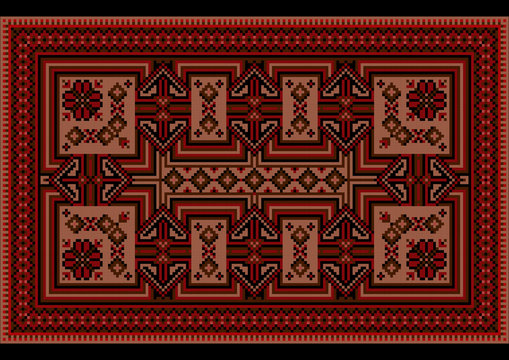 Luxury ethnic carpet with oriental vintage ornament in red and brown shades
