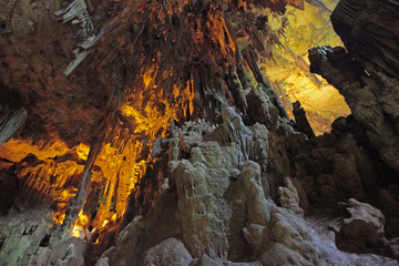 orange lighted cave