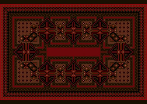 Luxury ethnic carpet with oriental vintage ornament in red and brown shades
