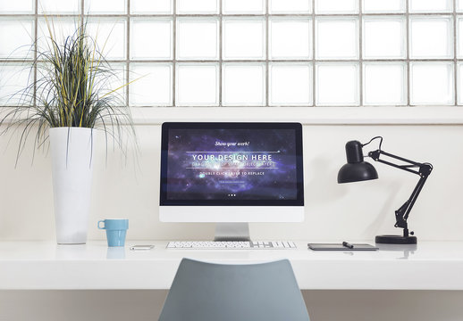 Desktop Computer at an Office Desk Mockup 1