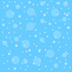 Christmas blue background with snowflake and white circles. Christmas decorations.