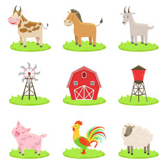 Farm Associated Animals And Objects Set