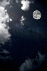 Night sky, clouds, moon and stars