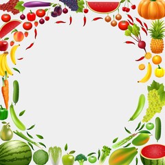 Fototapeta na wymiar Healthy food, fruits and vegetables, illustration
