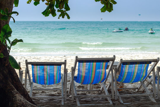 turquoise sea, beach chairs, very beautiful nature