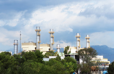 Fototapeta na wymiar View of city waste incinerator plant.