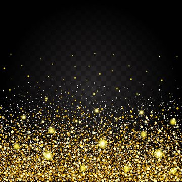 Effect of flying from the bottom of the gold luster luxury design rich background. Dark background. Stardust spark the explosion on a transparent background. Luxury golden texture