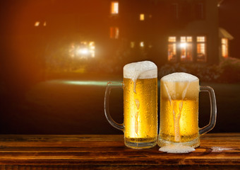 cold mug of beer in a landscape