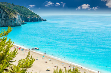 Milos beach on Lefkada island, Greece. Milos beach near the Agios Nikitas village on Lefkada, Greece