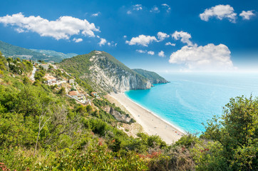 Obraz premium Milos beach on Lefkada island, Greece. Milos beach near the Agios Nikitas village on Lefkada, Greece
