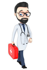 3d render illustration for advertising. Cheerful Doctor walking