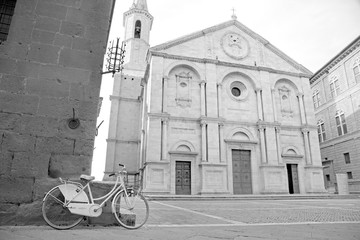 white bike n church 3 bw