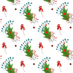 watercolor seamless pattern with traditional hand drawn Christmas elements. for season design.