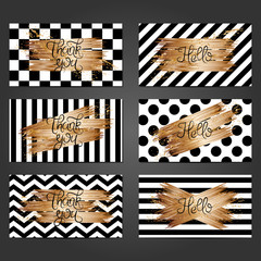 Collection of 6 vintage card templates  in black and white colors and with copper brushstrokes.