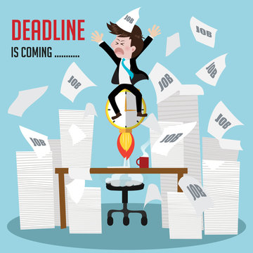 businessman busy work with deadline is coming soon.Vector illustration cartoon business concept
