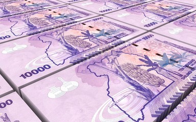 Ugandan shillings bills stacks background. 3D illustration.
