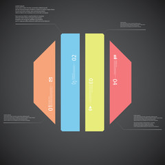 Octagon illustration template consists of four color parts on dark background