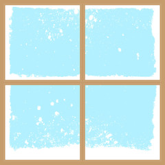 winter snowy window, christmas or new year background with four parts for your text, vector illustration