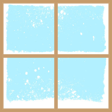 winter snowy window, christmas or new year background with four parts for your text, vector illustration