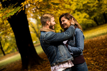 Loving couple in autumn park