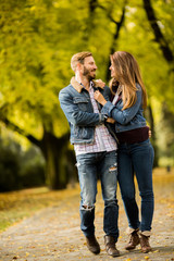 Loving couple in the autumn park