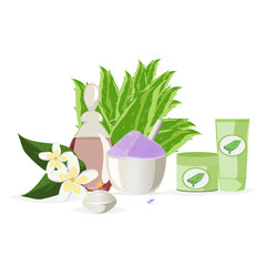 Spa still life icons with water lily and zen stone in serenity pool vector.