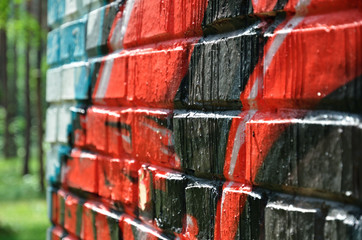 Close-up of graffiti brick wall