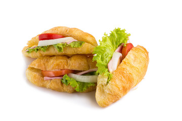 croissant sandwich ham on white background