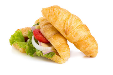 croissant sandwich ham on white background