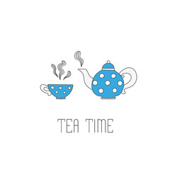 Polka dots tea pot and cup on white background.