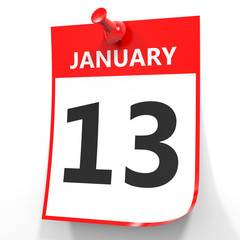 January 13. Calendar on white background.
