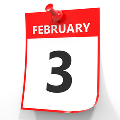 February 3. Calendar on white background.