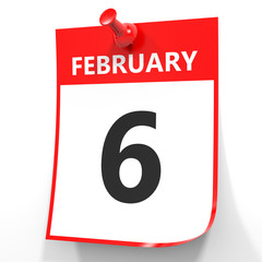 February 6. Calendar on white background.