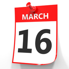 March 16. Calendar on white background.
