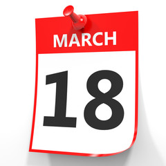 March 18. Calendar on white background.