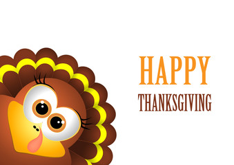 Card for Thanksgiving Day with turkey on white backgroud