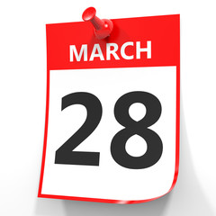 March 28. Calendar on white background.