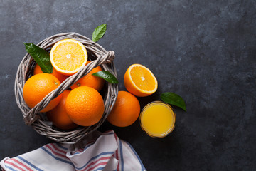 Fresh orange fruits and juice
