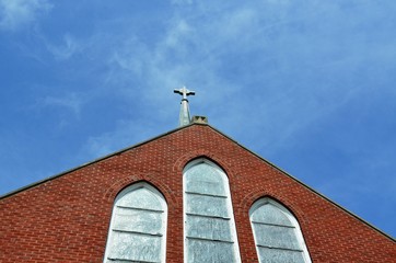 Church front architecture of brick masonry