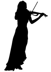 Woman with a violin in his hand on white background