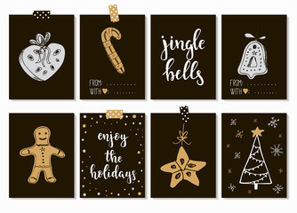 Fototapeta na wymiar Merry Christmas and Happy New Year vintage gift tags cards with calligraphy.