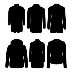 Set of monochrome trendy men's clothes with coats and jackets